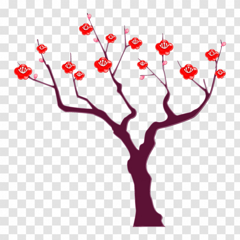 Red Branch Tree Plant Flower Transparent PNG