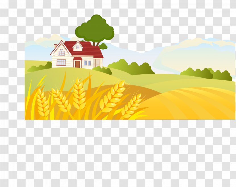 Landscape Rural Area Drawing Euclidean Vector - Text - Illustration Autumn Field Hut Transparent PNG