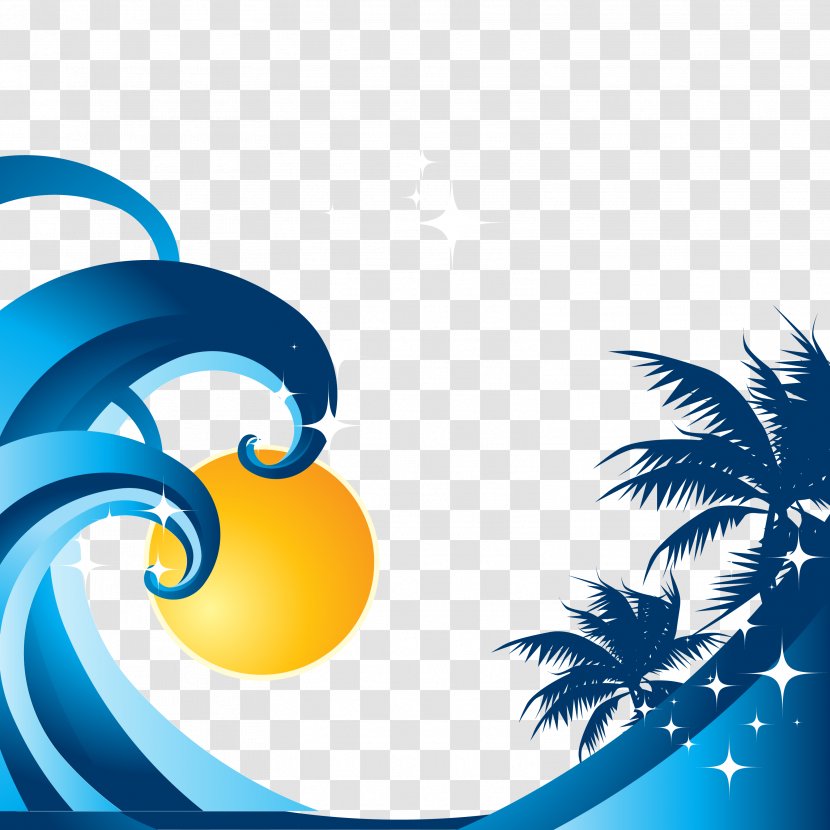 Wind Wave Clip Art - Orange - Sea Coconut Scenery Vector Material Transparent PNG
