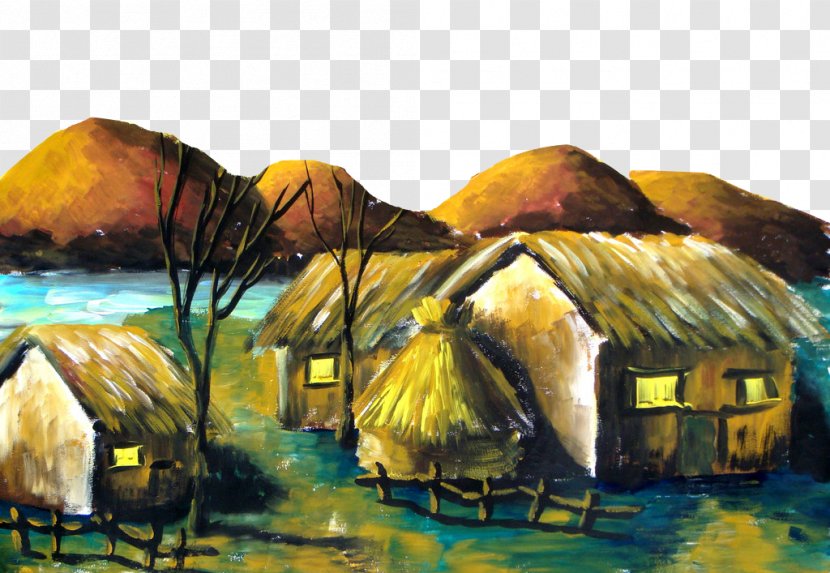 Oil Painting Landscape Cottage - With A Thatched Cottages Transparent PNG