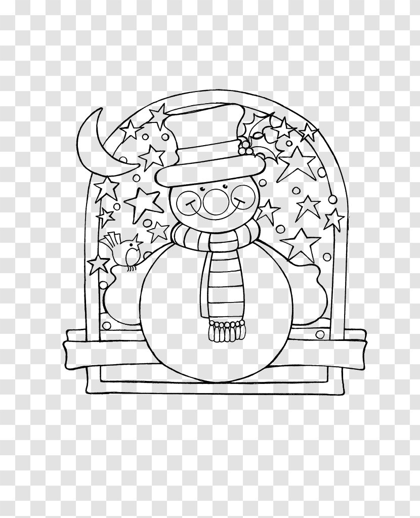 Black And White Line Art Snowman - Watercolor - Stars Transparent PNG