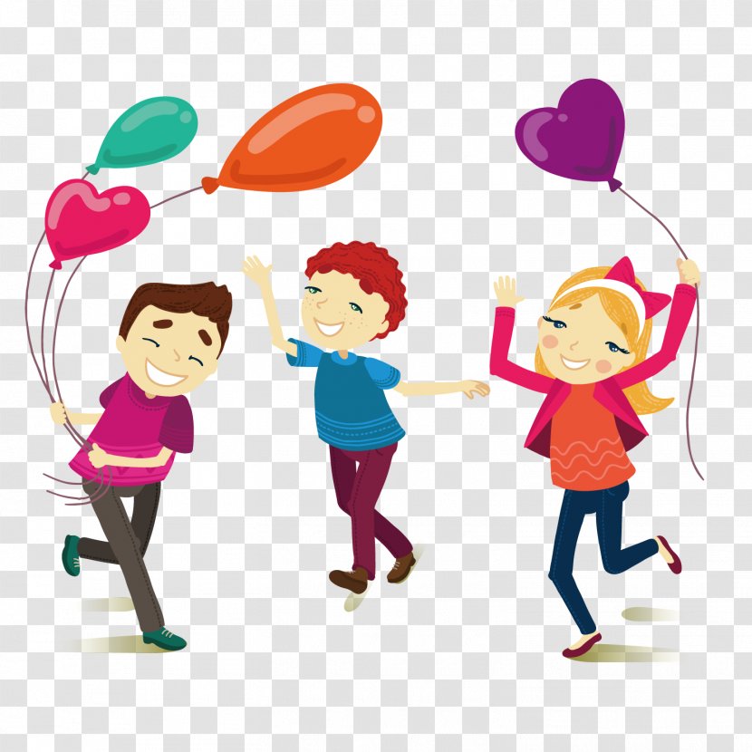 Cartoon Child Illustration - Male - Friends Playing With Balloons Outdoors Transparent PNG