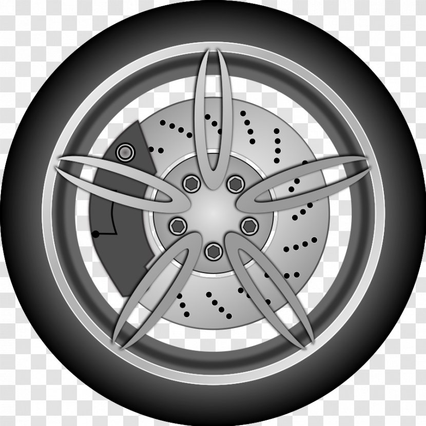 Car Wheel Tire Rim Clip Art - Monochrome - Tires Transparent PNG