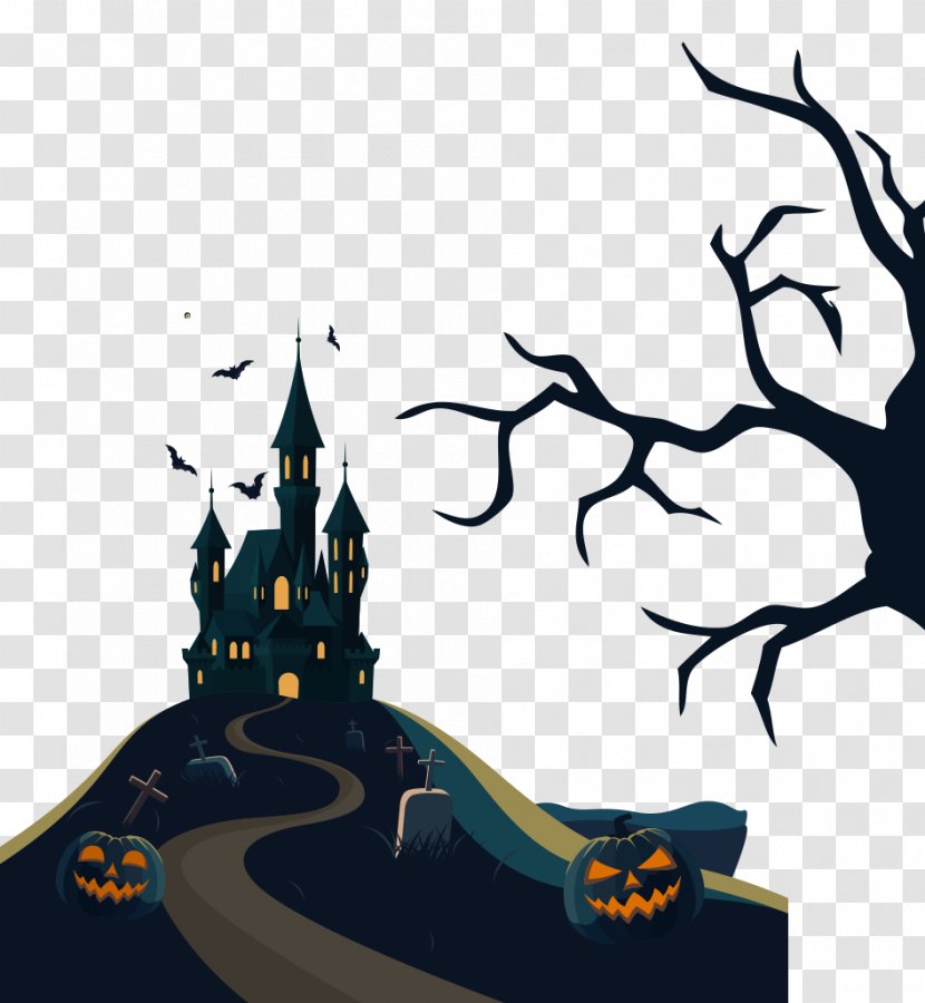 Halloween Ghost Illustration - Haunted House Transparent PNG