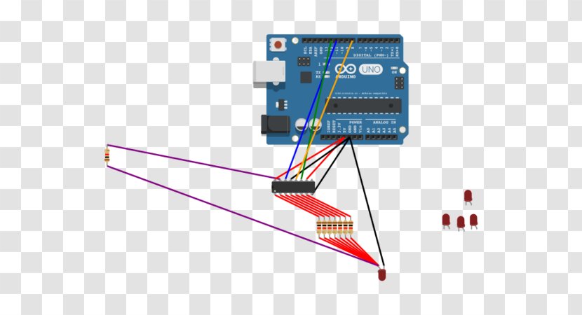 Electronic Circuit Breadboard Arduino Autodesk 123D Electronics - Transistor - Shift Register Led Clock Transparent PNG