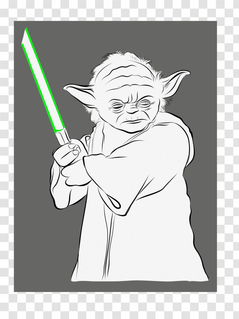 Line Art White Sketch - Cartoon - Master Yoda Transparent PNG