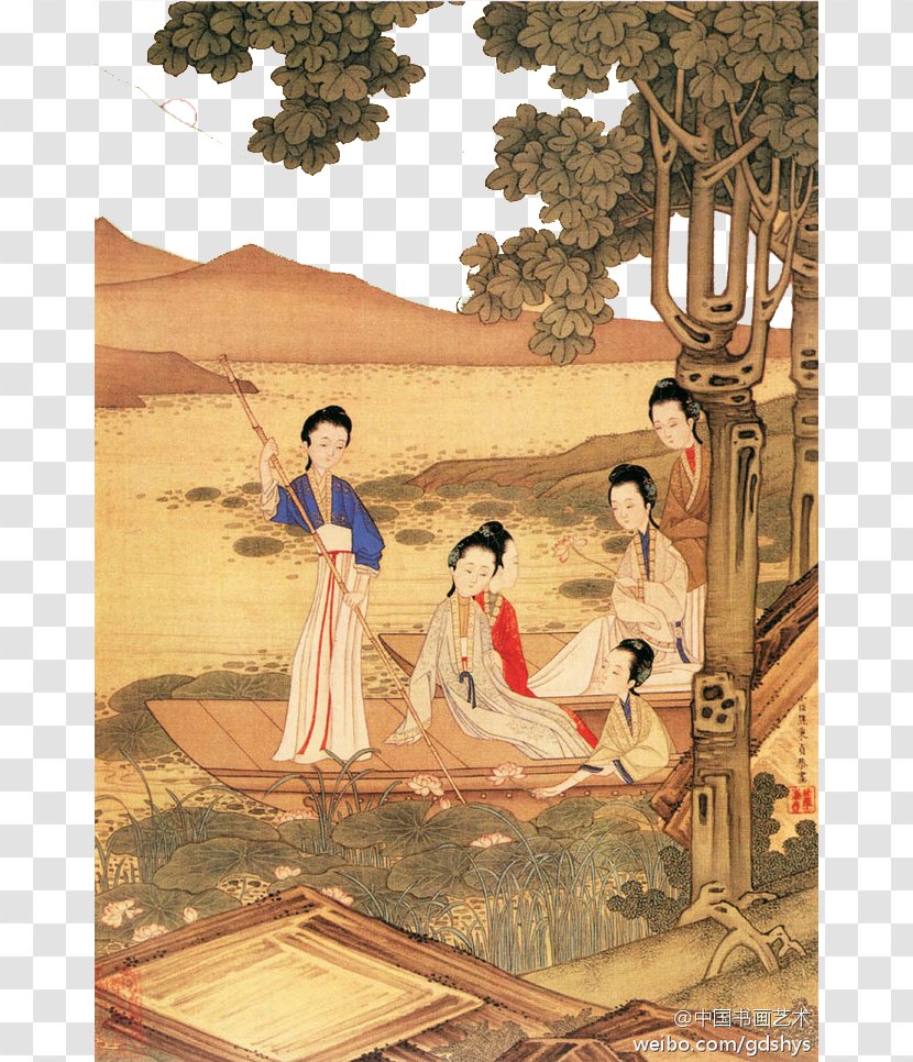 China Along The River During Qingming Festival Qing Dynasty Chinese Painting - Asian Art - Parasol Tree Farming Background Material Transparent PNG