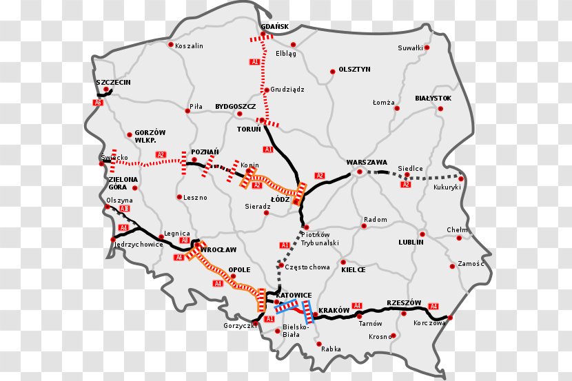 Highways In Poland Toll Road Controlled-access Highway - Map Transparent PNG