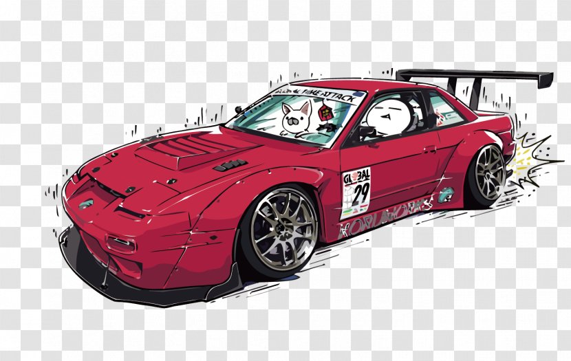 Sports Car Nissan 240SX Silvia Lucino - Work Of Art - Vector Red Transparent PNG