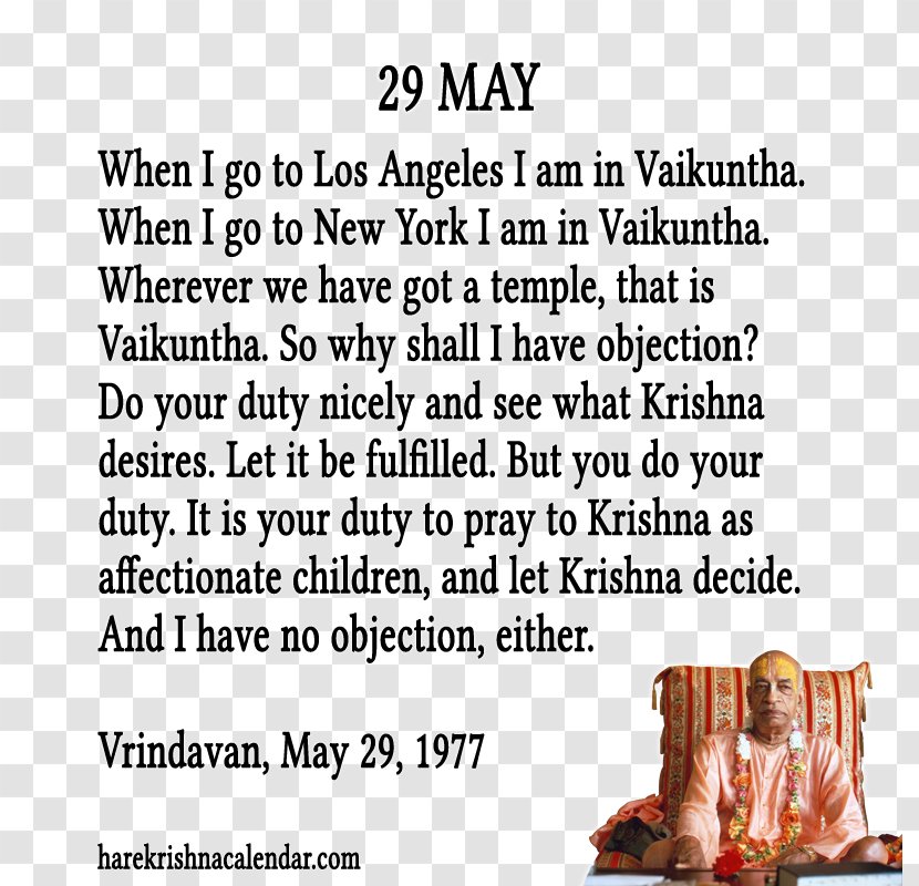 International Society For Krishna Consciousness Quotation May 29 - Text Transparent PNG