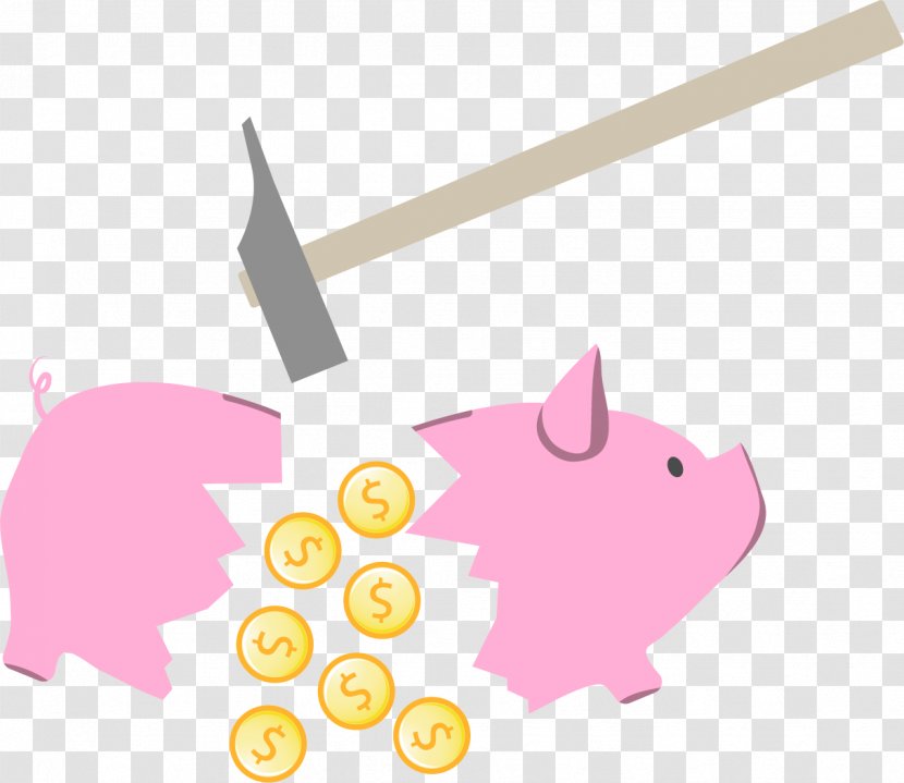 Domestic Pig Piggy Bank - Small To Medium Sized Cats - Vector Painted Smashed Transparent PNG