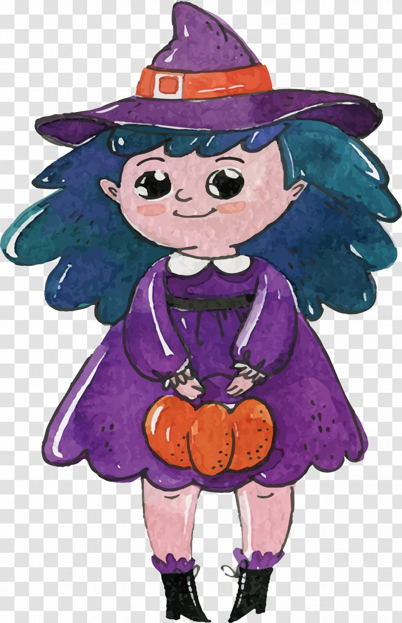 Boszorkxe1ny Witchcraft Illustration - Violet - Lovely Hand-painted Witch Transparent PNG