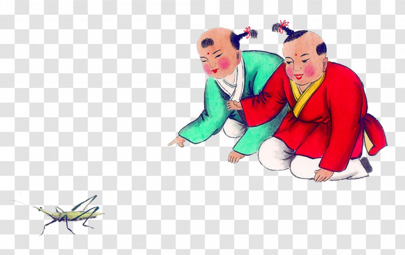 China Child Play Illustration - Cartoon - Children With Cricket Transparent PNG