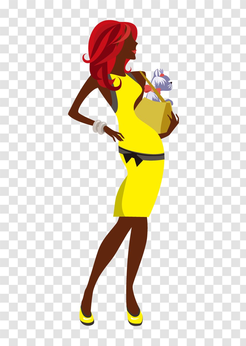 Cartoon Woman Illustration - Frame - Cat Holding Yellow Clothes Transparent PNG