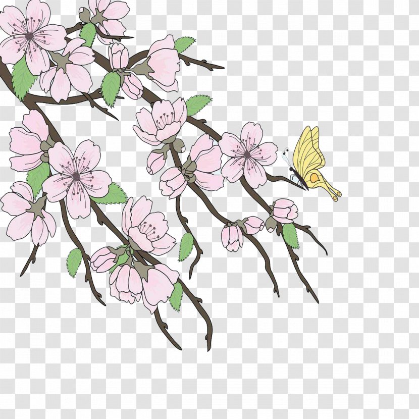 Cherry Blossom Drawing Branch - Beautiful Hand-painted Trees Buckle Free Material Transparent PNG