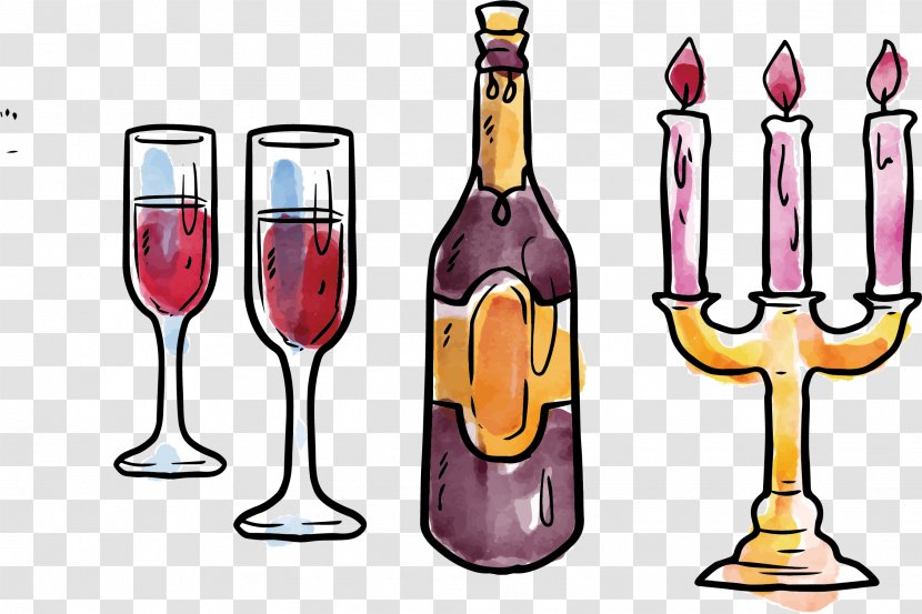 Christmas Drawing Animation Illustration - Glass - Red Wine Candle Transparent PNG