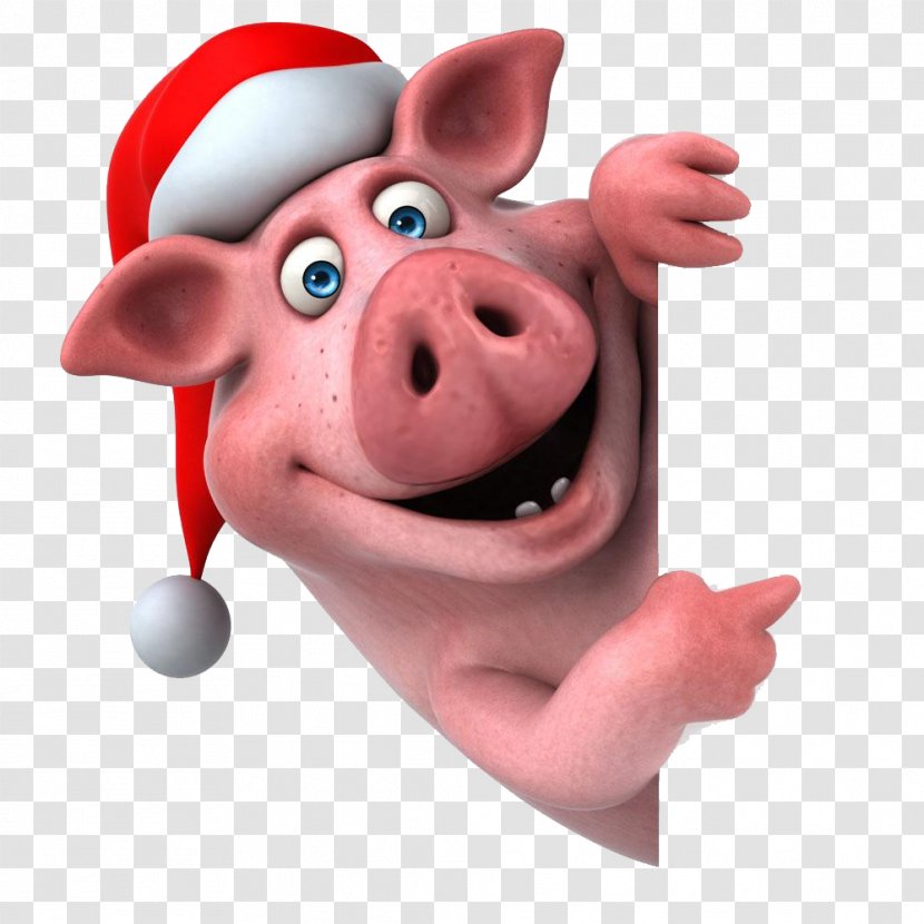 Domestic Pig Santa Claus Christmas Stock Photography Illustration - Royaltyfree - Cartoon With Hat Transparent PNG
