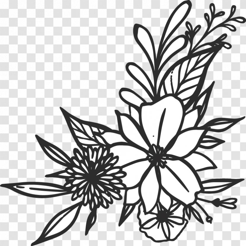 Flower Line Art - Branching - Herbaceous Plant Tattoo Transparent PNG