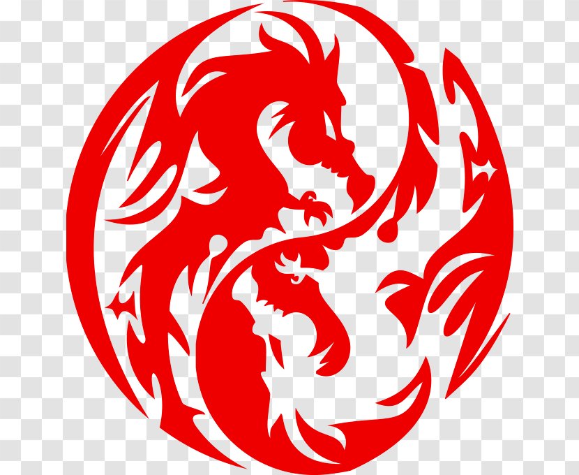 Yin And Yang Chinese Dragon Decal Sticker - Line Art - Japan Transparent PNG