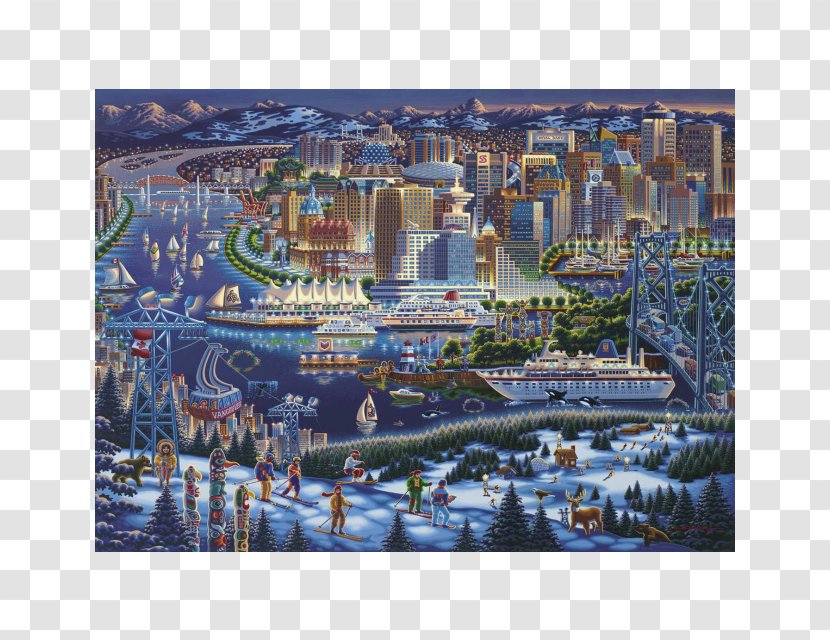 Vancouver Jigsaw Puzzles Dowdle Folk Art Buffalo Games - Thomas Kinkade - City Transparent PNG