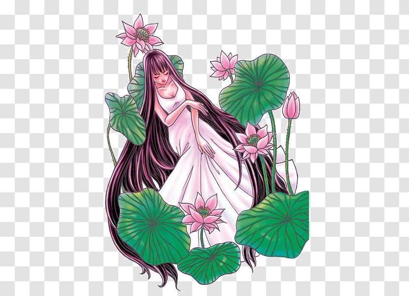 Cartoon Floral Design Illustration - Petal - Lotus Woman Transparent PNG