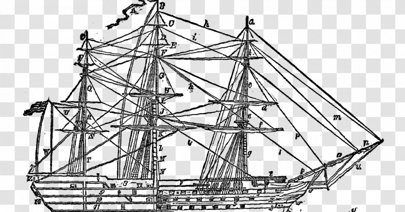 Brigantine Line Art Drawing Clip - Steam Frigate - Iberian Schematic Transparent PNG