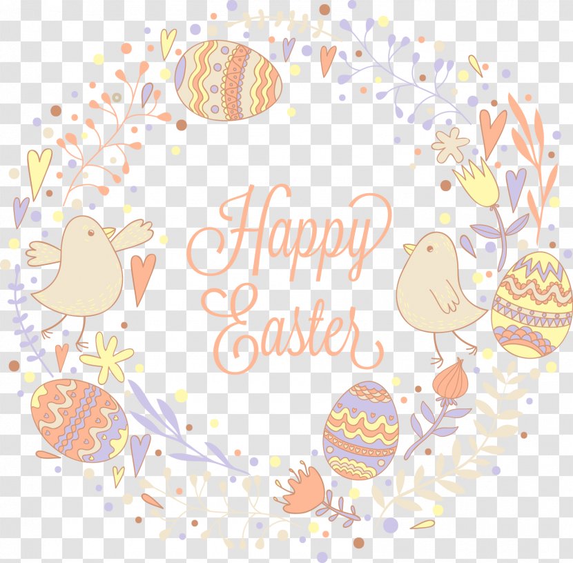 Easter Bunny Illustration - Text - Vector Egg Wreath Transparent PNG