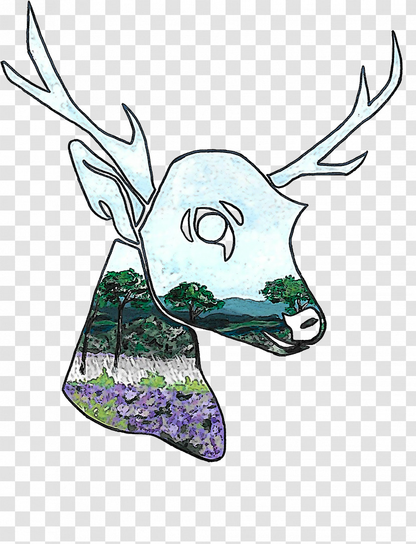 Head Horn Deer Wildlife Drawing Transparent PNG