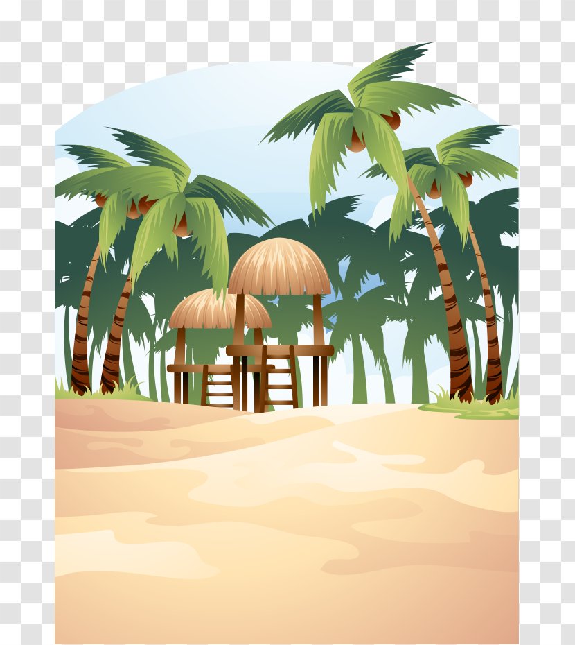 Beach Clip Art - Cartoon - Palm Painted Wooden Houses Transparent PNG