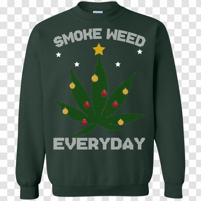 Hoodie T-shirt Christmas Jumper Sweater Cannabis Smoking - Bluza Transparent PNG