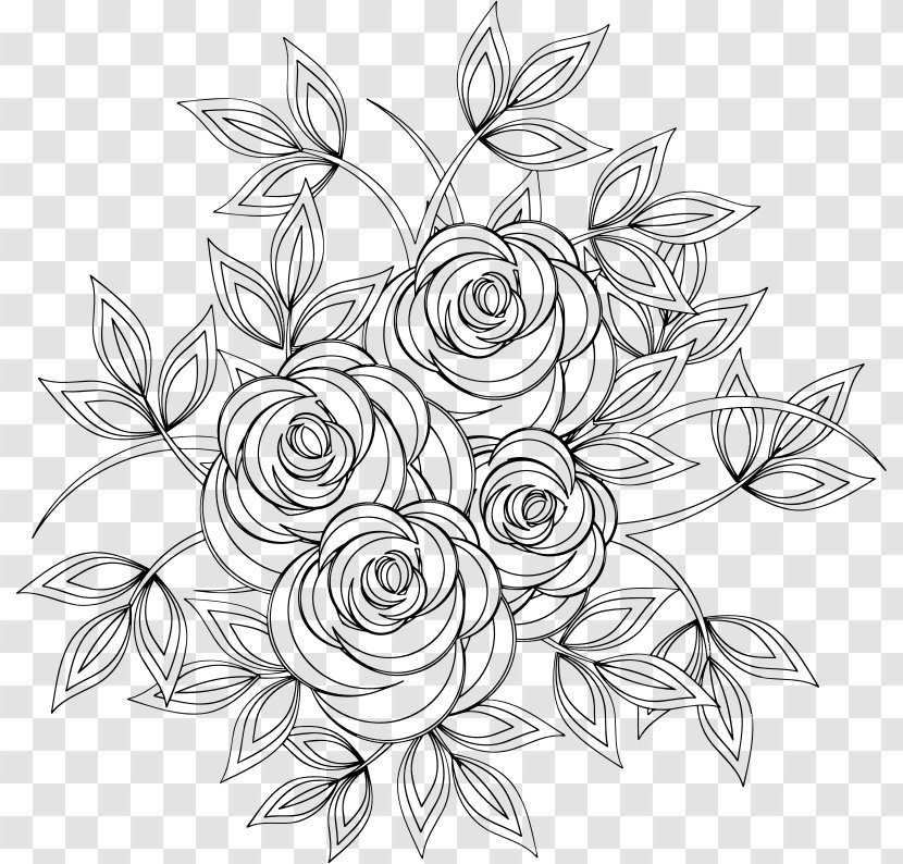 Floral Design Line Art Coloring Book Drawing Clip - Joke - Rose Lines Transparent PNG