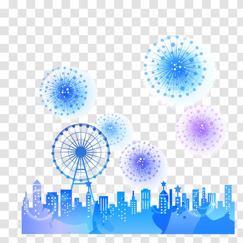 Ferris Wheel Illustration - Blue - Dream Color Vector Material Transparent PNG