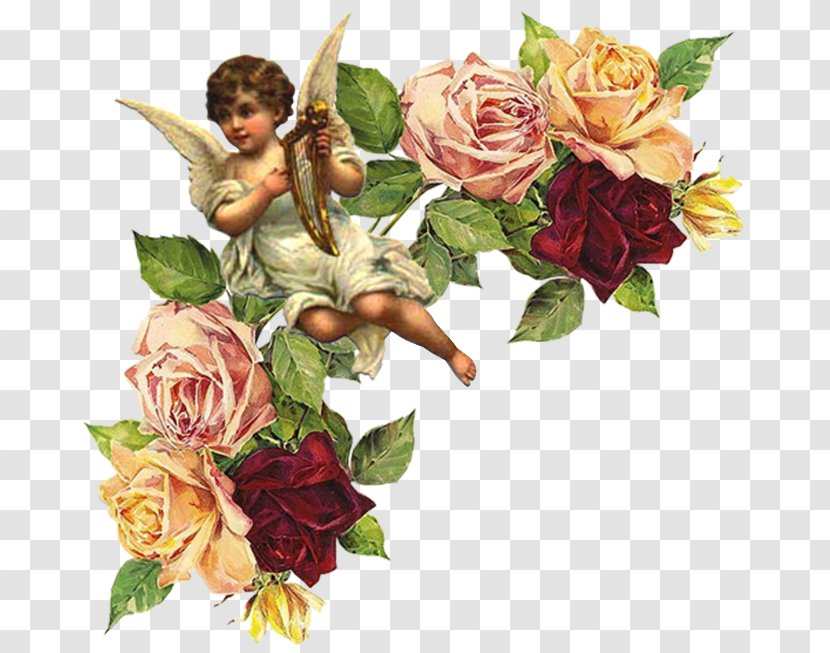 Cherub Angel Image Vintage Clothing - Decoupage - Angels With Roses Transparent PNG