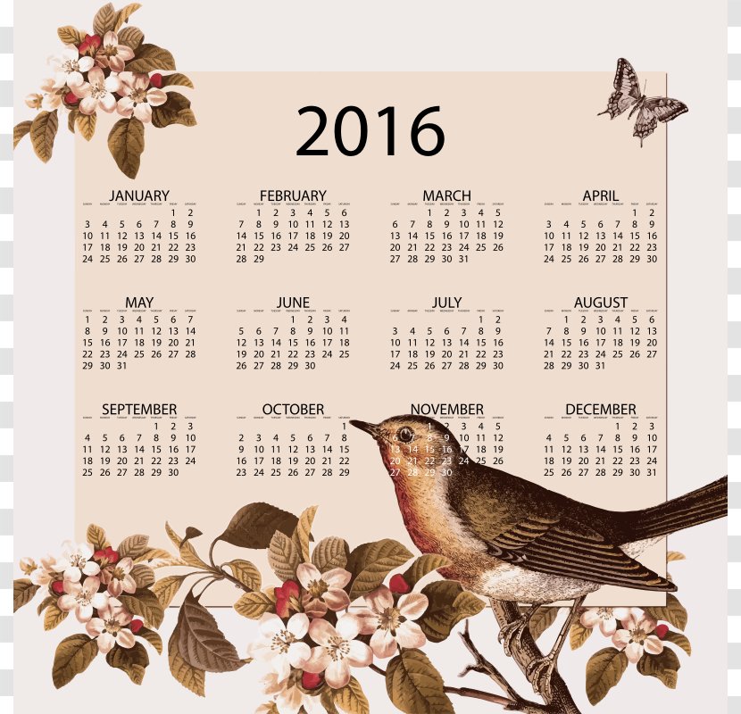 Birdcage European Robin Clip Art - Vintage Calendar Cliparts Transparent PNG