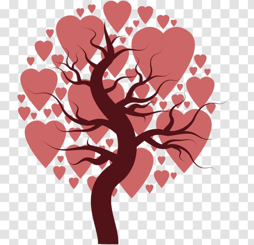 Tree Drawing - Silhouette - Cartoon Creative Pink Heart-shaped Transparent PNG