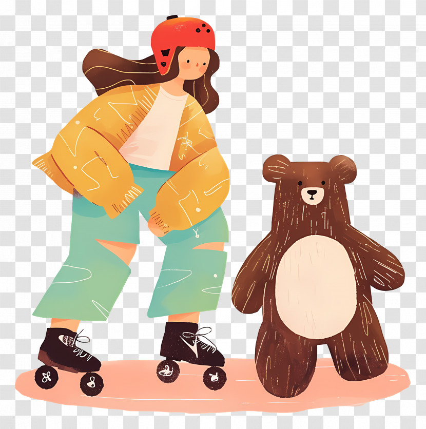 Skating - Girl With Teddy Bear On Roller Skates Transparent PNG