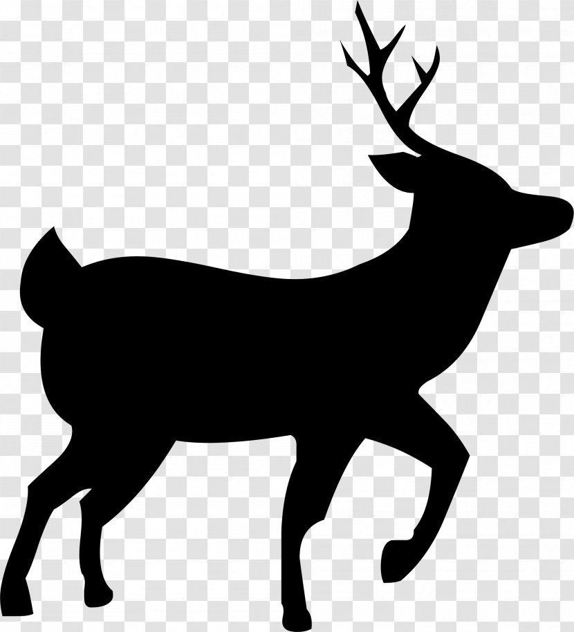 Reindeer Silhouette White-tailed Deer Clip Art - Black And White - Sillhouette Transparent PNG