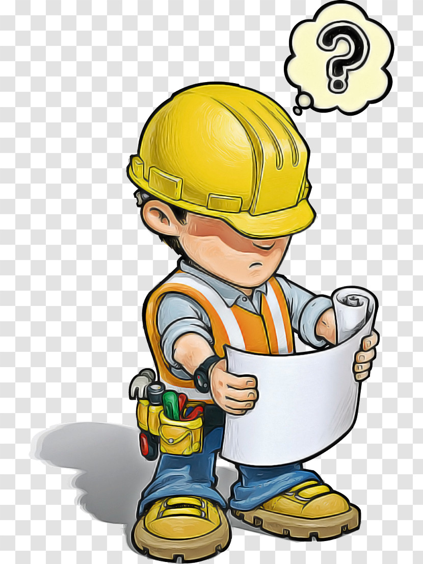 Construction Worker Cartoon Yellow Hard Hat Headgear Transparent PNG