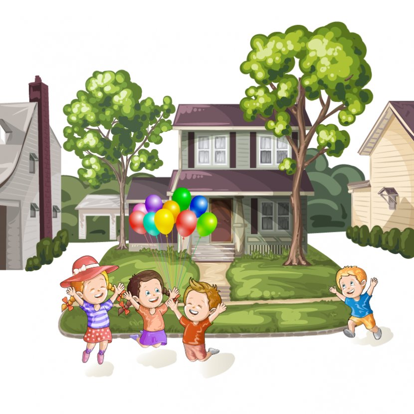 Child Royalty-free Clip Art - Stock Photography - Four Children Play With Balloons And Houses Vector Transparent PNG