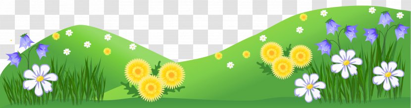 Cartoon Summer Wallpaper - Graphic Arts - Grass Ground With Flowers Clipart Transparent PNG