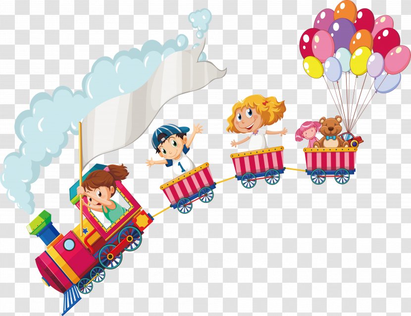 Drawing Stock Illustration Child - Fictional Character - Children On A Small Train Transparent PNG