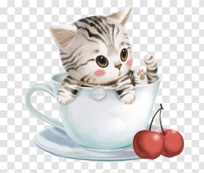 WhatsApp Valentines Day Cuteness Heart - Cat - Cute Cartoon In A Teacup Transparent PNG