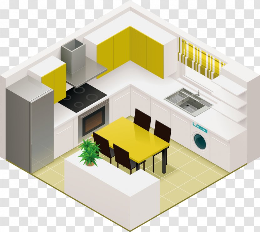 Kitchen Living Room Isometric Projection Interior Design Services - Vector Transparent PNG