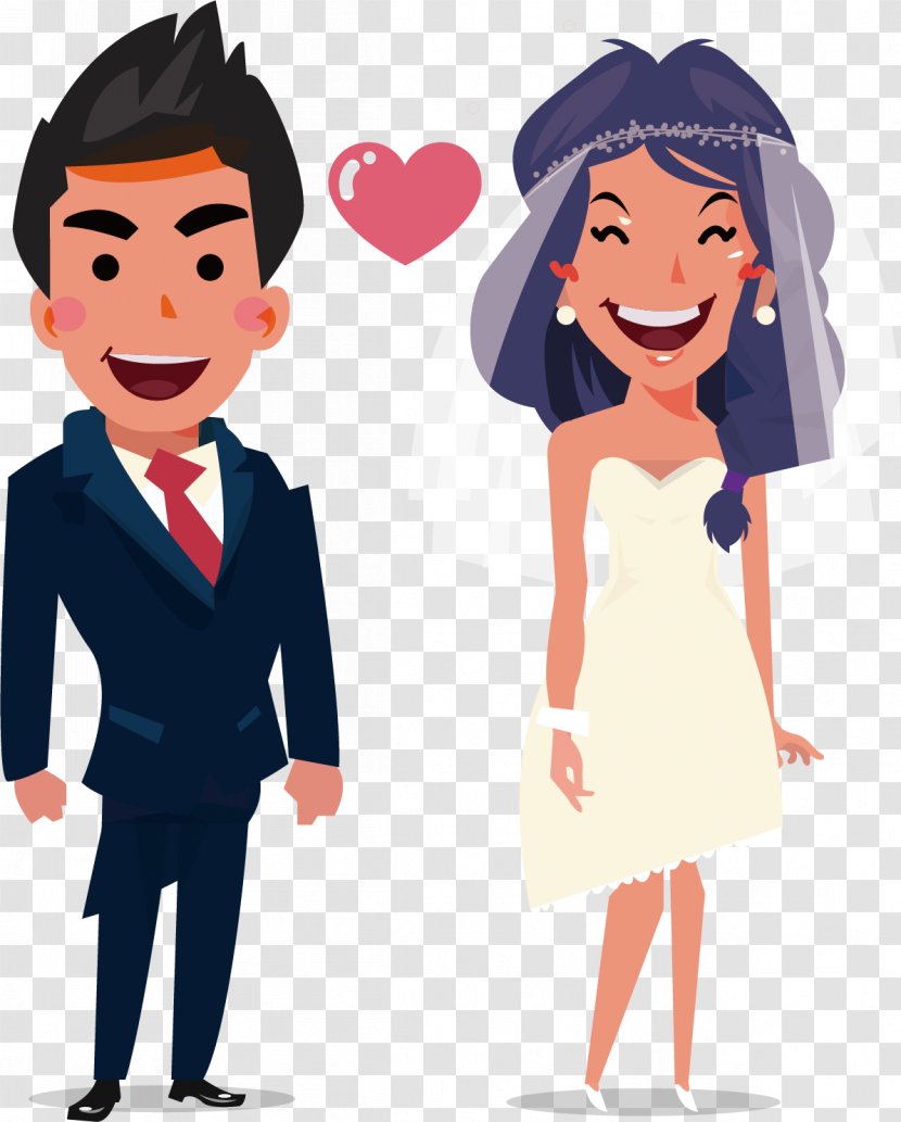 Marriage Drawing Clip Art - Cartoon - Married Bride And Groom Transparent PNG