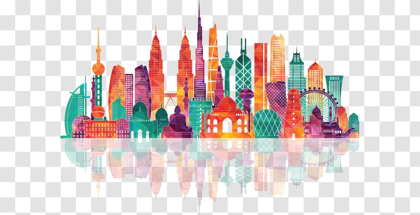 Asia Euclidean Vector Illustration - Skyline - Colorful Asian Famous Landmarks Transparent PNG