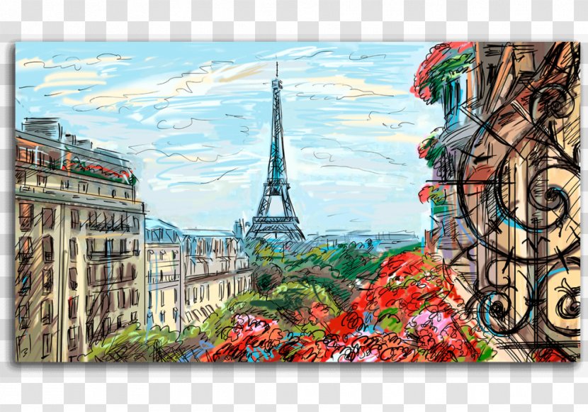 Eiffel Tower Oil Painting Canvas Print Mural - France Transparent PNG