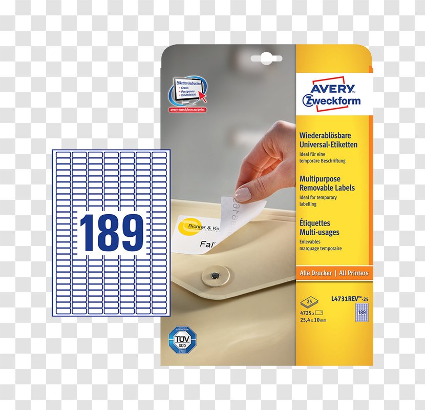 Standard Paper Size Label Avery Dennison Zweckform - Brand - Etikett Transparent PNG