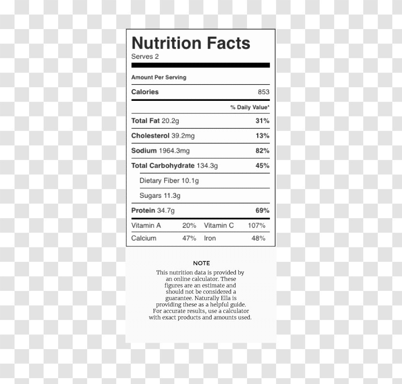 Masala Chai Stuffing French Dip Lentil Soup Nutrition Facts Label - Brand - Salad Transparent PNG