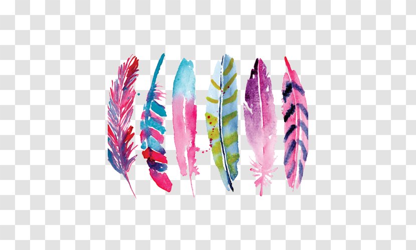 Feather Painting Drawing Art Illustration - Animal Product - Watercolor Painted Feathers Transparent PNG