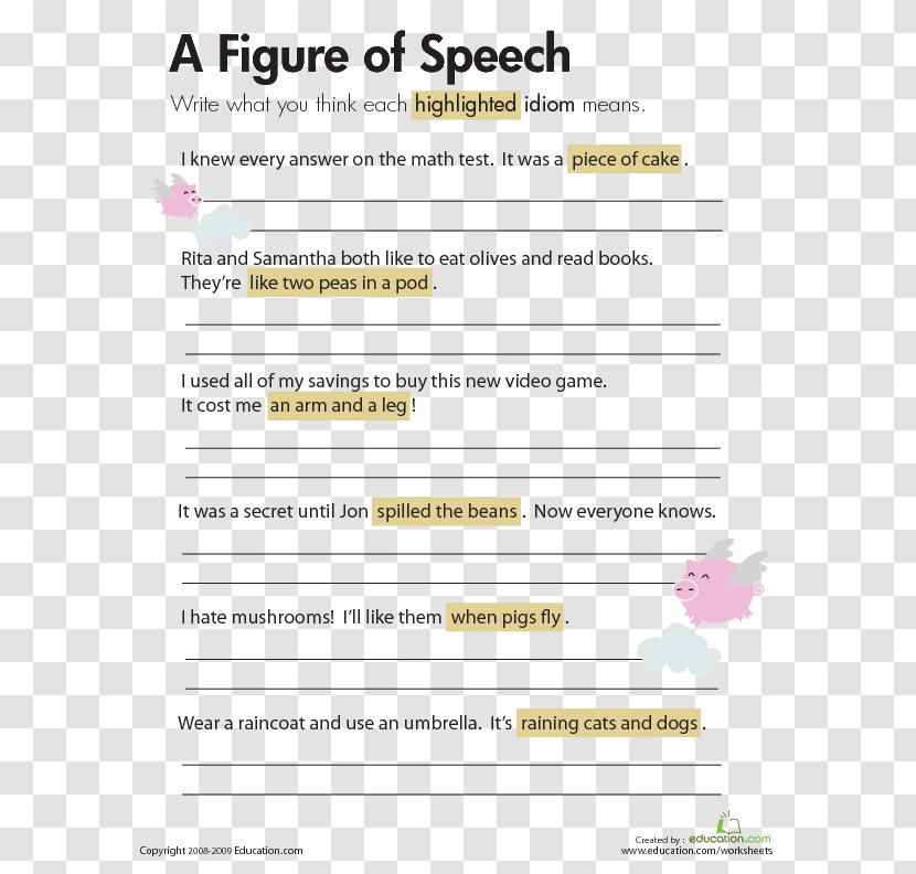 Idiom Literal And Figurative Language Worksheet Figure Of Speech Metaphor - Teacher Transparent PNG